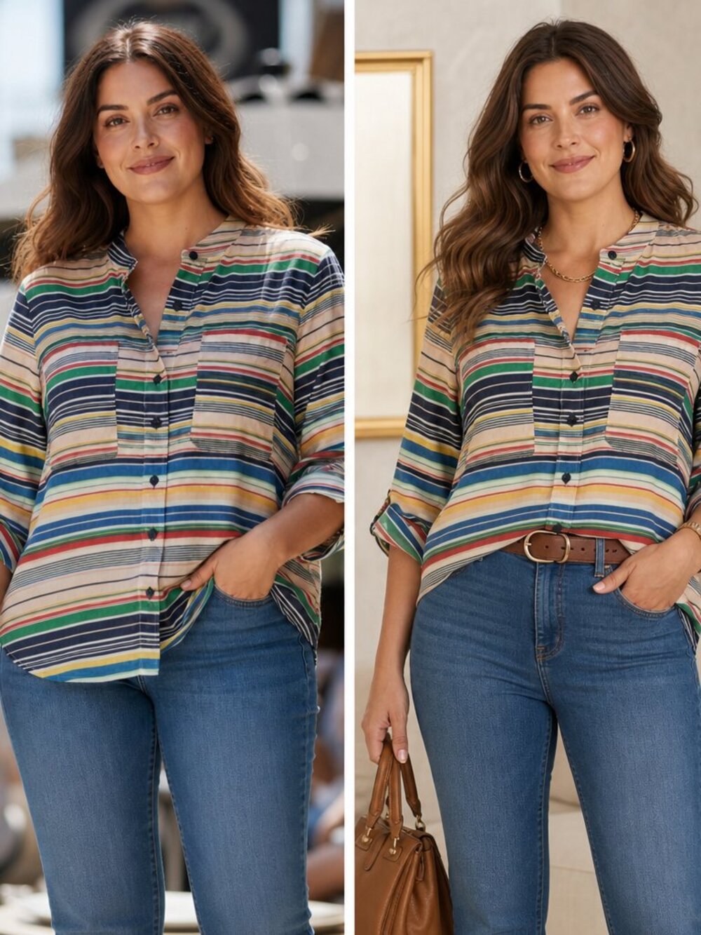 Zac & Rachel Striped Popover Button‑Front Shirt – Size Medium – EUC